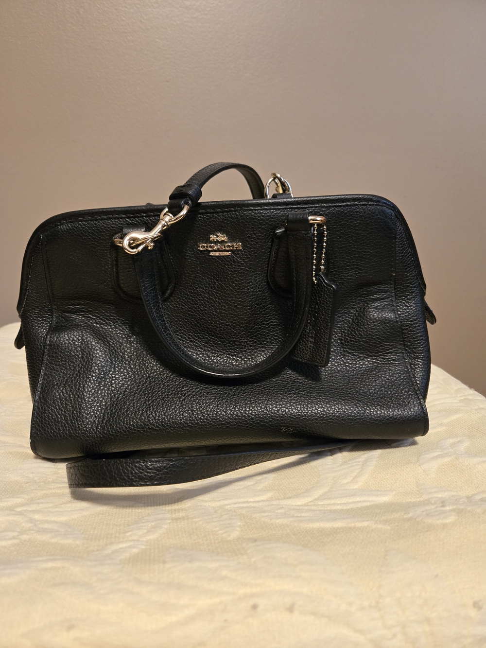 Coach Mini Nolita Black Pebbled Leather Satchel Crossbody Bag 33735
